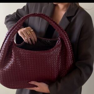 Large Vegan Leather Burgundy Woven Handbag. Worn once.
